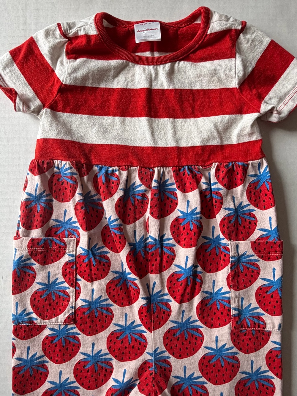 Hanna Andersson Strawberry Stripe Cotton Romper 3T 90cm